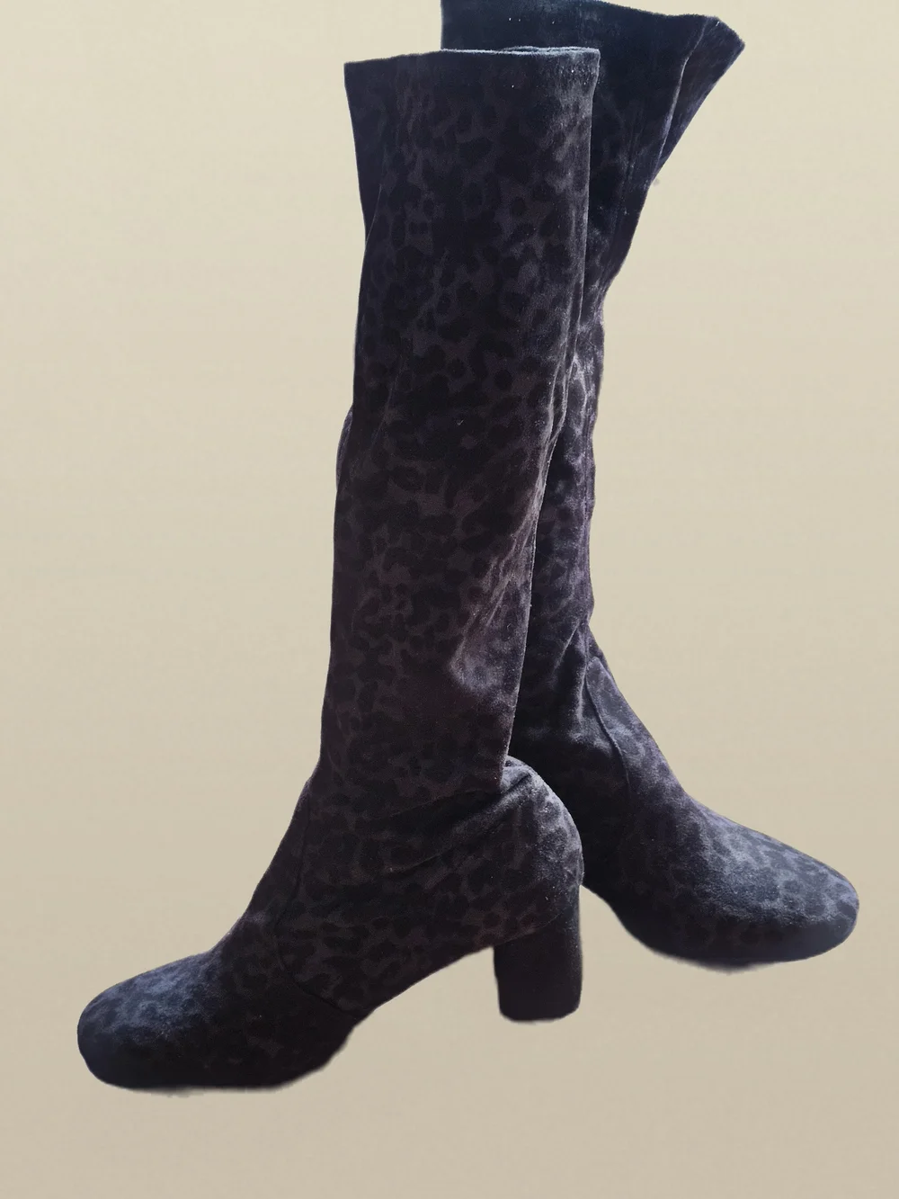 Women’s Tall Leopard-Print Velvet Boots - Black